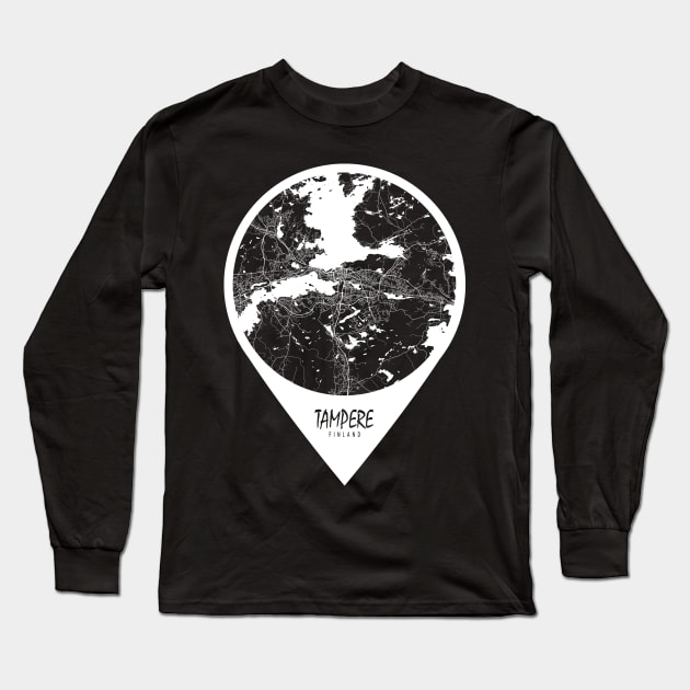 Tampere, Finland City Map - Travel Pin Long Sleeve T-Shirt by deMAP Studio
